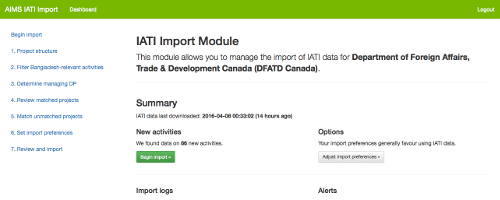 Canada's IATI Import Dashboard